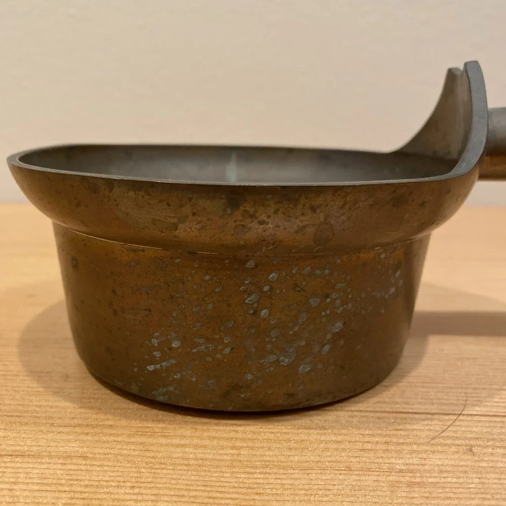 Vintage Silk Iron Pan Long Handle Green‎ Oxidation